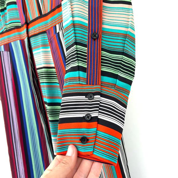 Diane Von Furstenberg Multicolor Striped Silk Button Front Flared Maxi Dress 4 - Picture 7 of 10